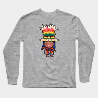 Cute Bolivian Carnival Woman in Traditional Clothing Cartoon Long Sleeve T-Shirt